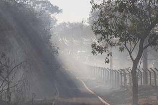 Depois do incêndio, a fumaça encobre Parque dos Poderes. (Foto: Henrique Kawaminami)