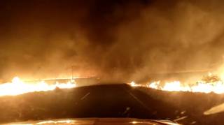 Incêndio toma conta de lavouras nas margens da MS-379, em Dourados (Foto: Reprodução)