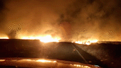 Bombeiros enfrentam “rodovia de fogo” para apagar incêndio em lavouras