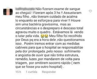 Parte do comentário feito pela mãe em uma rede social. (Foto: Reprodução)