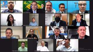 Imagem do momento da discussão na videoconferência da Assembleia Legislativa de Mato Grosso do Sul. (Foto: Reprodução/YouTube/Alems)