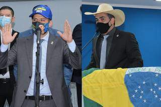 Tiago de boné e Sandro de chapéu durante sessões da Câmara. (Foto: Izaias Medeiros/CMCG)