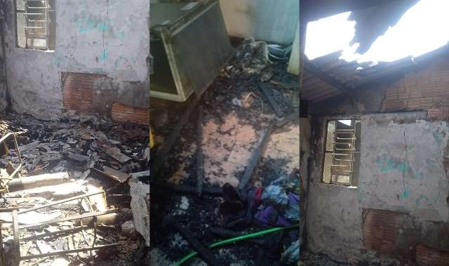 Com 3 crian&ccedil;as, fam&iacute;lia tem casa destru&iacute;da por inc&ecirc;ndio e perde tudo