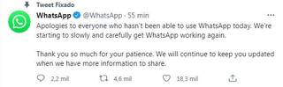 Pedido de desculpas do WhatsApp. (Foto: Reprodução/Twitter) 