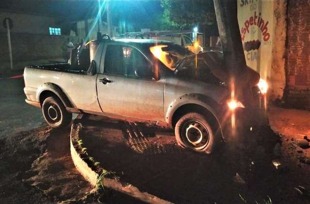Motorista esquece de puxar freio de m&atilde;o e carro com animais bate em poste 