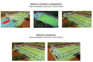 Diferentes modelos de arenas previstos no projeto &#34;MS bom de bola&#34; (Foto: Reprodução)