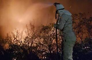 Combate a incêndio no Morro do Urucum, em Corumbá. (Foto: Divulgação)