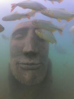 Peixes dividem espaço com estátuas. (Foto: Divulgação)