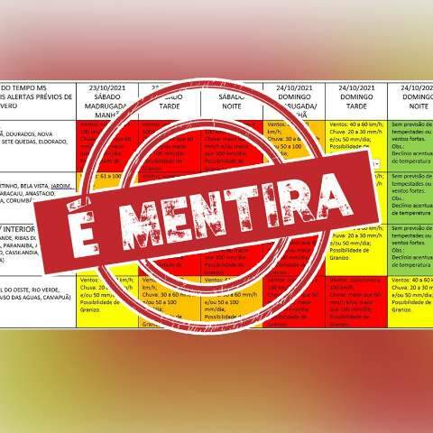 Previs&atilde;o &eacute; de temporal, mas tabela que circula na redes sociais &eacute; &quot;fake&quot; 