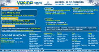 Calendário de vacinação contra covid desta quarta-feira. (Arte: Sesau)