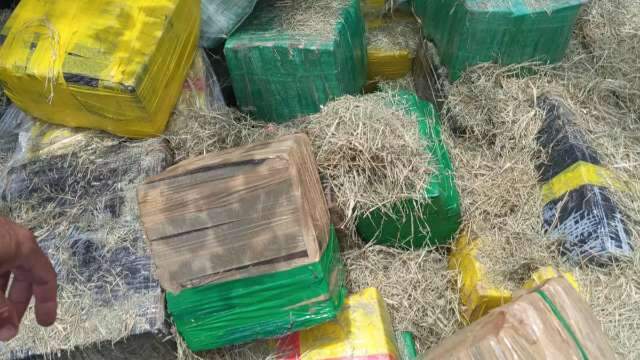 Pol&iacute;cia descobre 7 toneladas de maconha escondidas em carga de feno