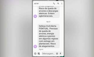 Mensagem de alerta enviada pela Defesa Civil. (Foto: Reprodução)