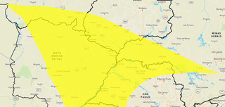 Área amarela no mapa mostra onde há alerta de risco para chuvas intensas (Foto: reprodução / Inmet)