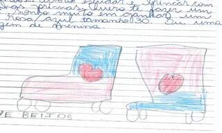 Os desenhos nas cartinhas são lindos, como os patins da menina de 5 anos. (Foto: Reprodução)