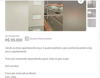 Anúncio informa sobre venda/troca de apartamento entregue pela prefeitura. (Foto: Reprodução)