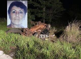 Carro parou com teto no chão, em área de mato. (Foto: Jardim MS News)