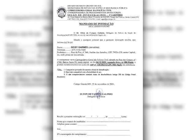 Jornalista do Campo Grande News &eacute; intimada ap&oacute;s publicar &aacute;udio entre delegados