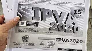 Carnê do IPVA pago em 2020 por sul-mato-grossenses. (Foto: Reprodução/Governo de MS)