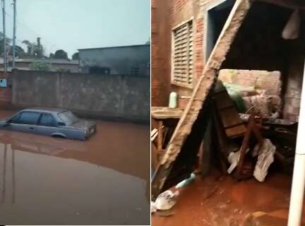 Chuva destr&oacute;i casa e deixa ruas alagadas em cidade de MS