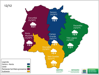 Previsão no domingo é que chuva se espalhe por todo Mato Grosso do Sul. 