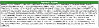 Relato na súmula assinado pelo árbitro Carlos Henrique Linhares. (Imagem: Reprodução)