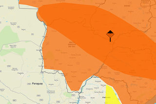 Mapa de MS está sob alerta de chuva intensa e de volume acumulado. (Arte: Inmet)