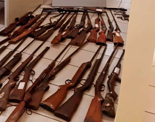 Durante cumprimento de mandado de busca, pol&iacute;cia apreende 31 armas