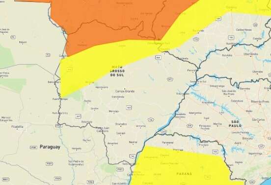 Instituto estende alertas de temporal com ventania em MS at&eacute; quarta-feira