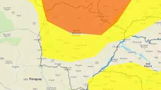 Faixa amarela e laranja mostram regiões sob avisos. (Foto: Reprodução | Inmet)
