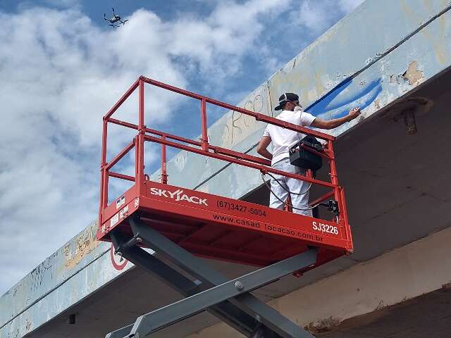Grafite alusivo &agrave;s araras no viaduto da UFMS ficar&aacute; pronto em 20 dias
