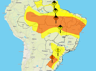 No mapa, faixa laranja indica que parte do Mato Grosso do Sul está sob alerta para baixa umidade relativa do ar (Foto: reprodução)