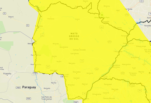 Inmet renova aviso de tempestade para todo o MS com risco de queda de granizo 