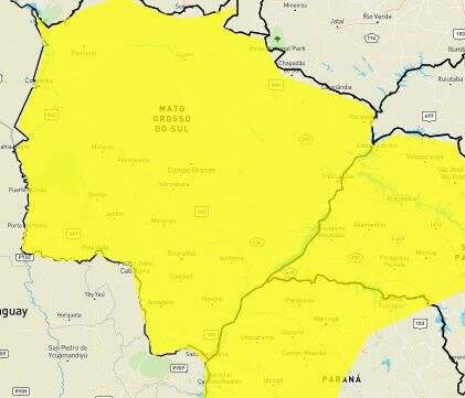 Alerta do Inmet deixa todo o Mato Grosso do Sul sob aviso para tempestade