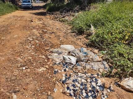 Moradores jogam entulhos em rua para tentar tapar buracos no Jardim Sumatra