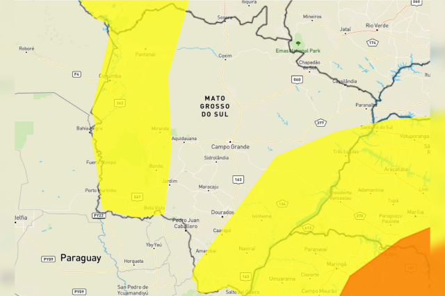 Mais de 50 cidades de MS est&atilde;o sob alerta para chuvas intensas e tempestade