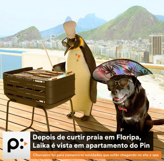 Laika ao lado do mascote do Ponto Frio em campanha para as redes sociais. (Foto: Reprodução)
