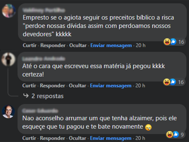 Leitores garantem que n&atilde;o fazem empr&eacute;stimo com agiota, mas alertam para perigos