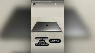 MacBook anunciado pelo golpista, chama atenção por estar muito abaixo do preço de mercado. (Foto: Reprodução/Instagram) 