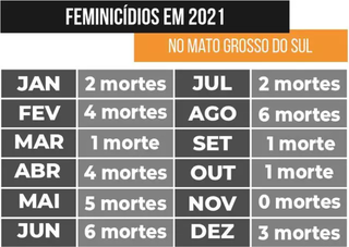 Mato Grosso do Sul terminou 2021 com 34 mulheres mortas por feminicídio. (Arte: Henrique Lucas)