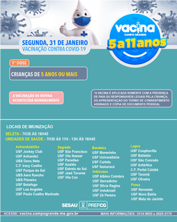 Calendário de vacinação das crianças para esta segunda-feira. (Arte: Sesau)