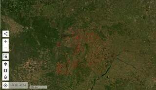Em vermelho, área desmatada em Mato Grosso do Sul desde 2019. (Fonte: Reprodução MapBiomas)