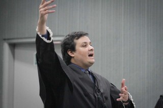 Thiago Andrade Sirahata, advogado de Rômulo durante as alegações finais. (Foto: Marcos Maluf)