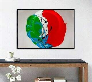 Obra Ará Canindé com paleta nas cores vermelha, verde e branca. (Foto: Arquivo Pessoal)