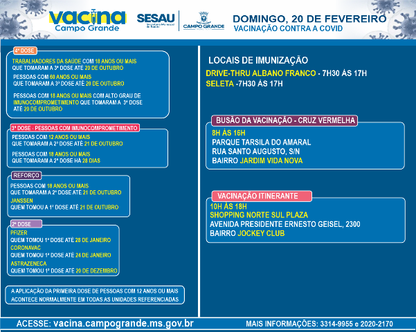 Vacina&ccedil;&atilde;o contra covid segue da 1&ordf; a 4&ordf; dose neste domingo