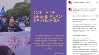 Anúncio de desfiliação foi feita em publicação no Instagram. Foto: Divulgação/Instagram