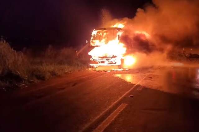 &Ocirc;nibus escolar de Dois Irm&atilde;os do Buriti pega fogo e fica destru&iacute;do em rodovia
