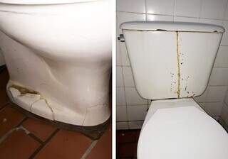 Vaso sanitário sujo e quebrado em um dos banheiros do hospital (Foto: Direto das Ruas)