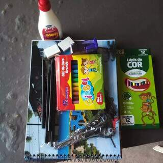 Mãe recebeu kit com materiais que faltavam para a filha de 8 anos. (Foto: Direto das Ruas)