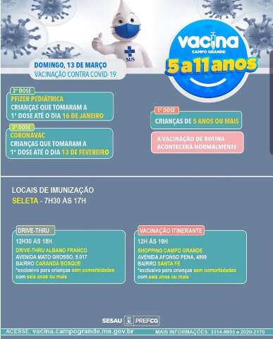 Crian&ccedil;as poder&atilde;o se vacinar at&eacute; 19h neste domingo na Capital