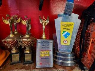 Troféis recebidos por alunos durante campeonatos de karatê. (Foto: Aletheya Alves)